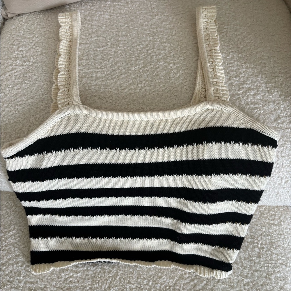 Altar'd State Black and Cream Striped Tank Top